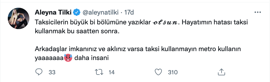 aleyna tilki den taksici isyani sosyal medyada gundem oldu